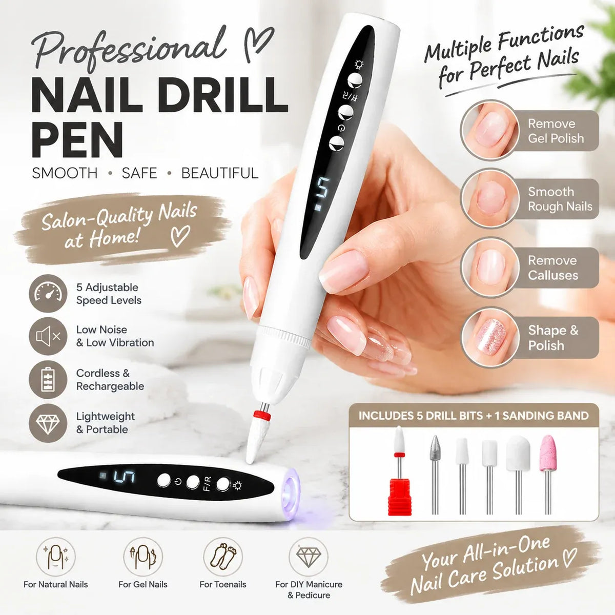 🛒Clearance💅 Professional Ultra-SafeLED Electric Nail Grinder