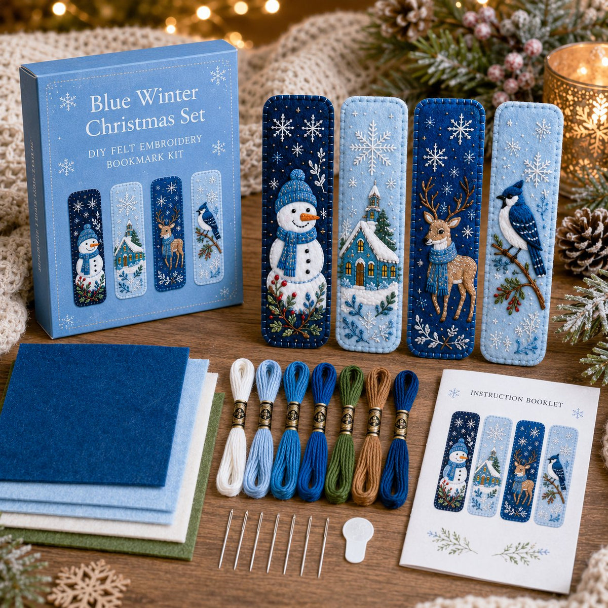 🎄 DIY Felt Embroidery Bookmark Kit(4PCS)