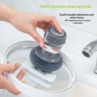 Plastic Auto-Dispense Dish Brush - Multifunctional Pot Scrubber with Lazy Button Design🧼