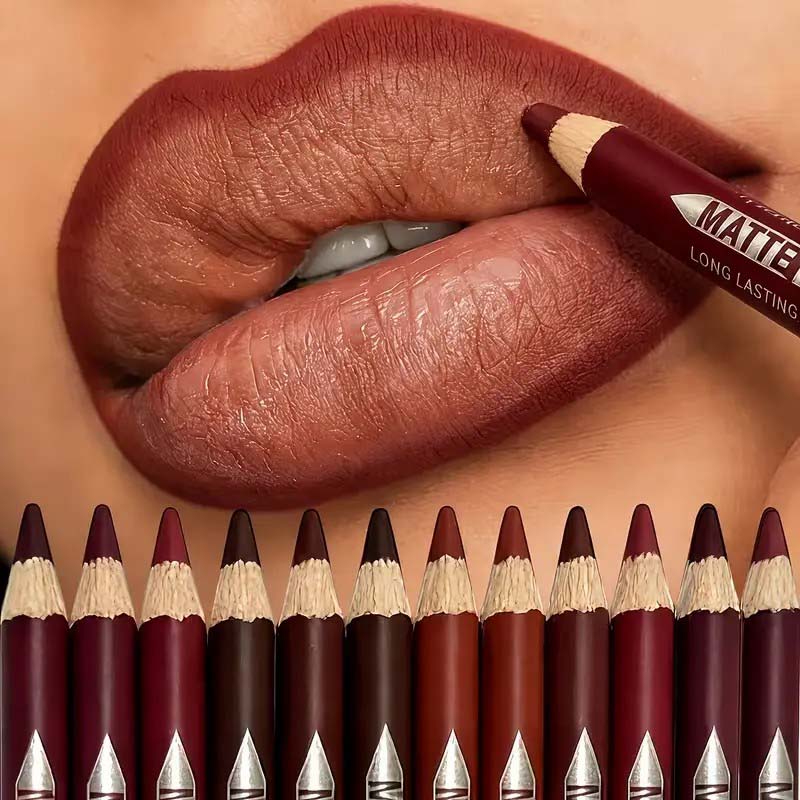 12Pcs Matte Lip Liner With Sharpener Set Waterproof Smudgeproof Precise Contour Lipstick Pens 😍