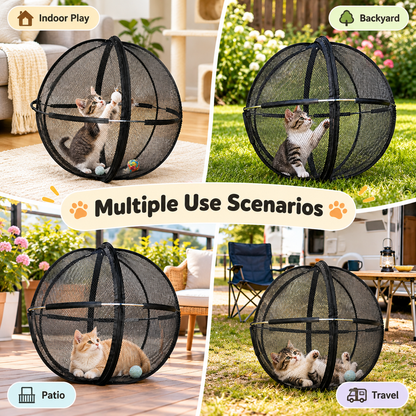❤️360° Panoramic Foldable Cat Playpen – Breathable Mesh Pet Enclosure