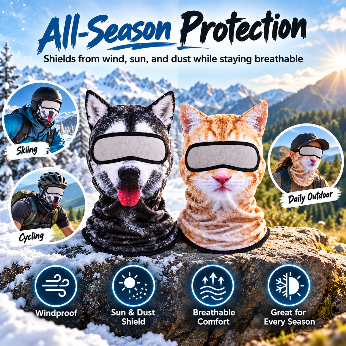 3D Cat Ski Mask with Ears – Funny Windproof Balaclava for Skiing & Festivals
