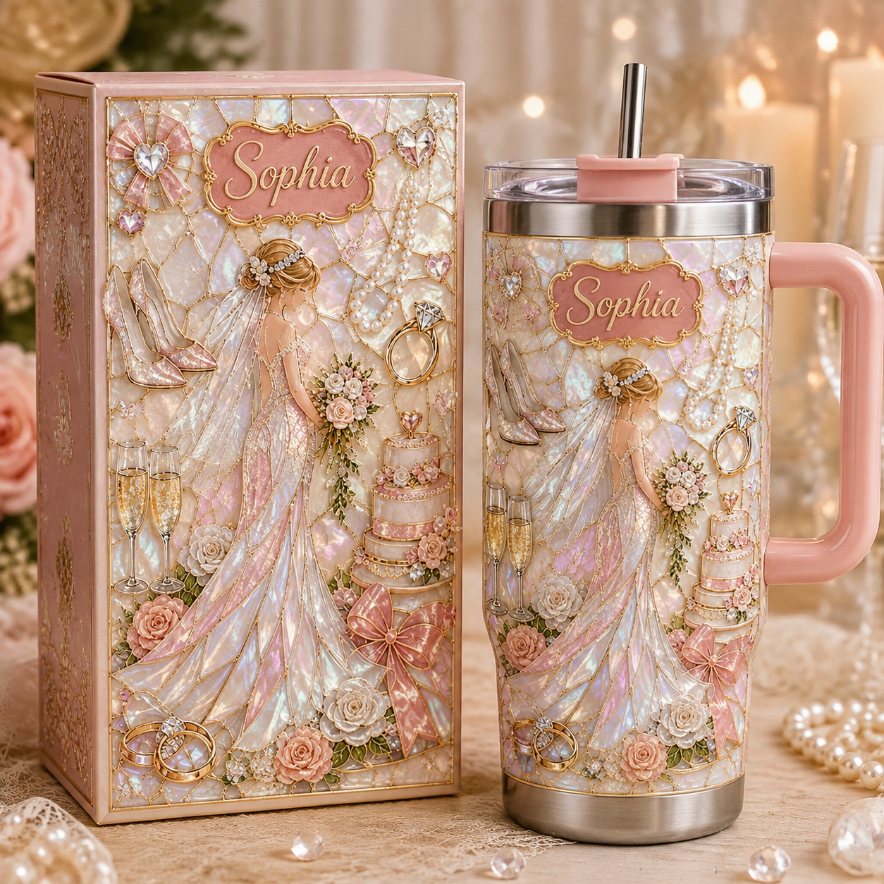 💍 Personalized Bride Wedding Tumbler with Gift Box