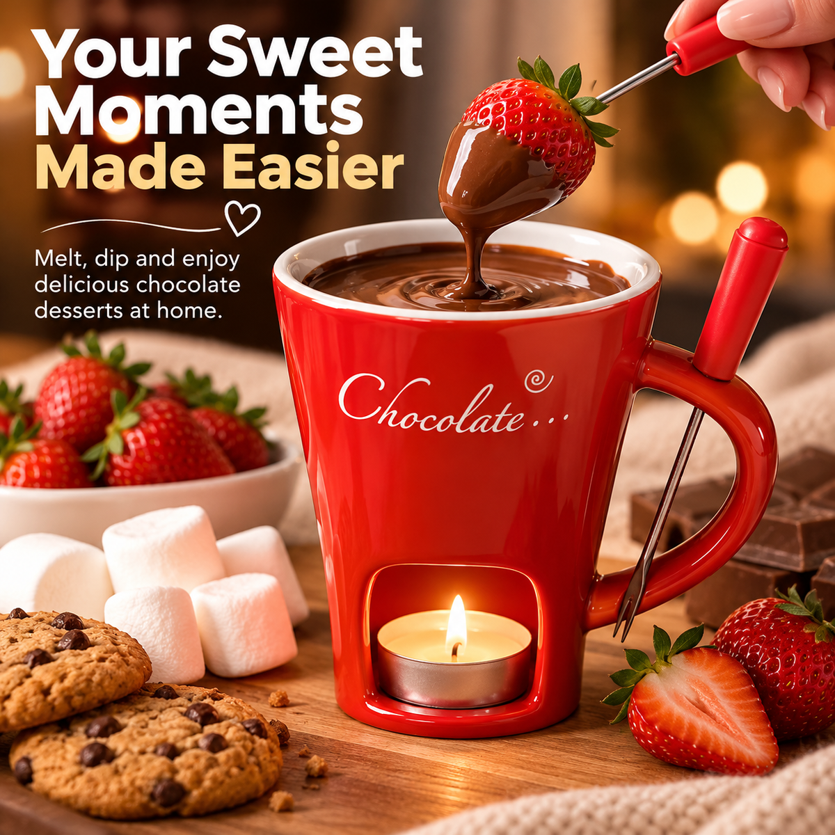 🍫 50% OFF Chocolate Fondue Mug – Candle-Heated Melt & Dip Dessert Set ❤️