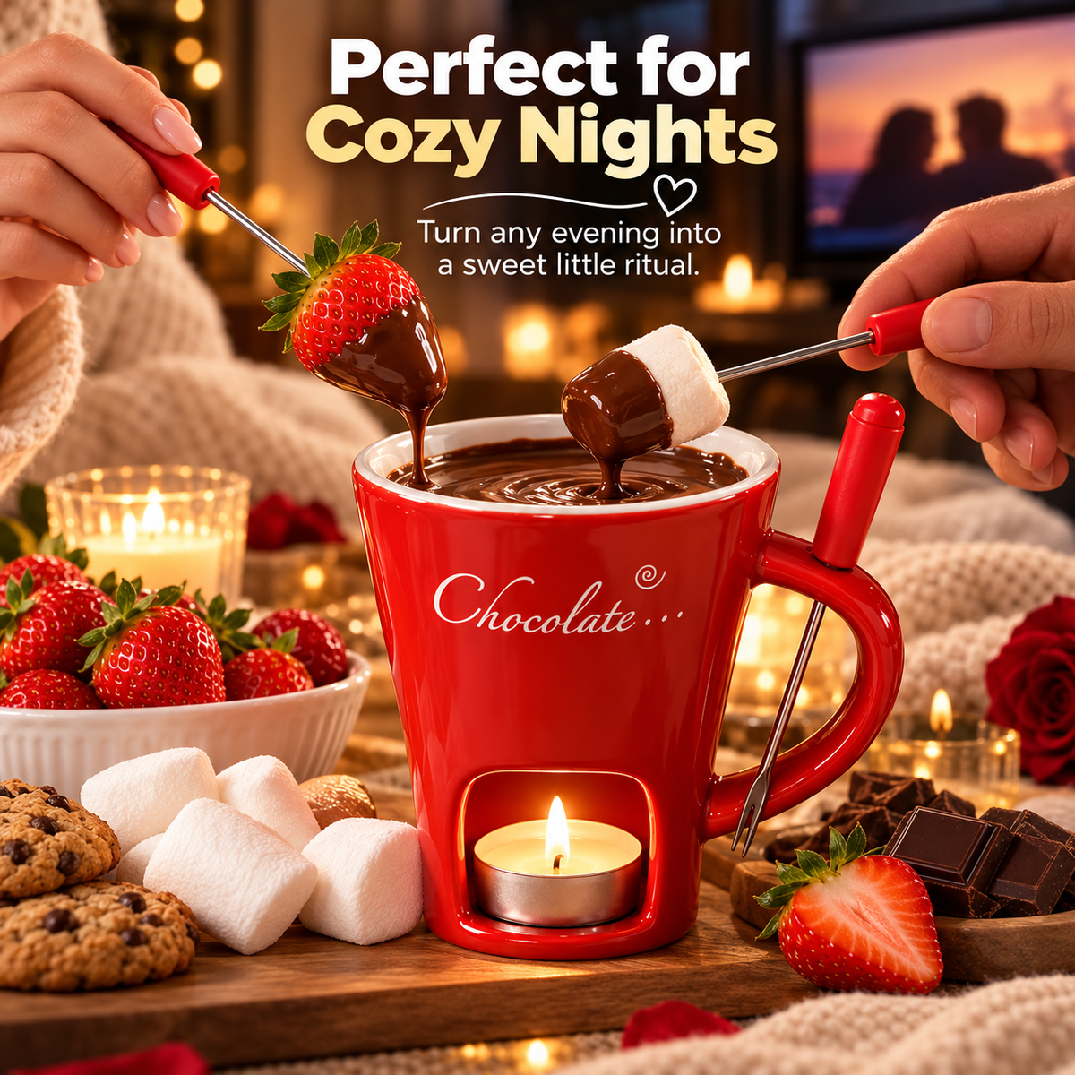 🍫 50% OFF Chocolate Fondue Mug – Candle-Heated Melt & Dip Dessert Set ❤️
