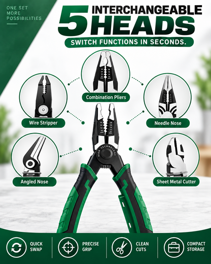 6-in-1 Interchangeable Head Pliers Set, Built-in 12-250V Voltage Detection, High Carbon Steel Multi Tool with Storage Case for Electrical Work, Home & Auto DIY