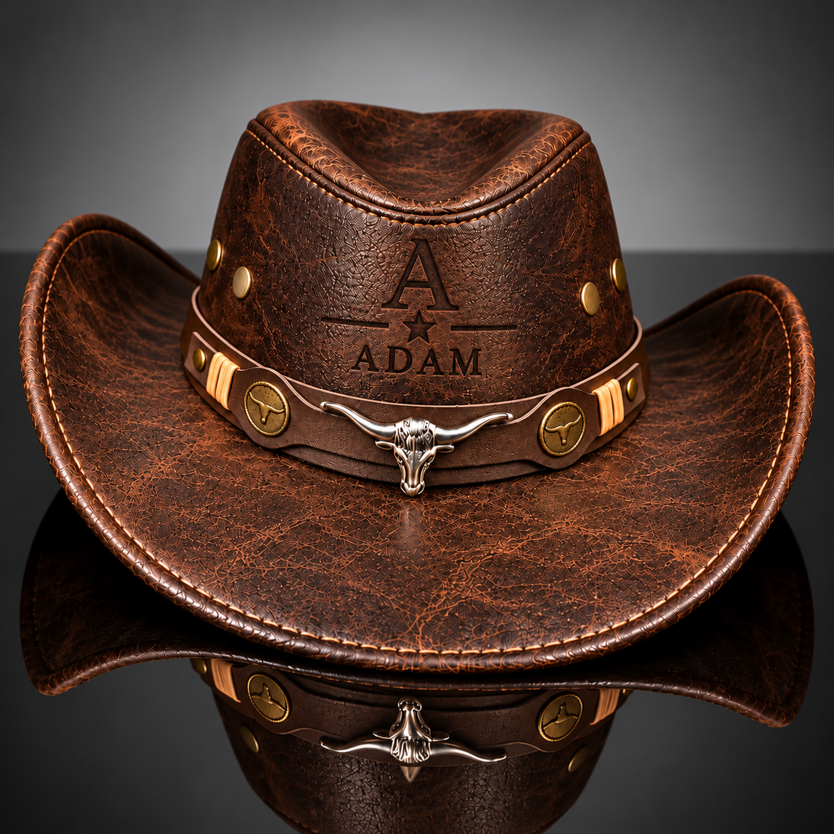 Personalized Initial Cowboy Hat – Custom Name & Western Star Engraved Leather Hat