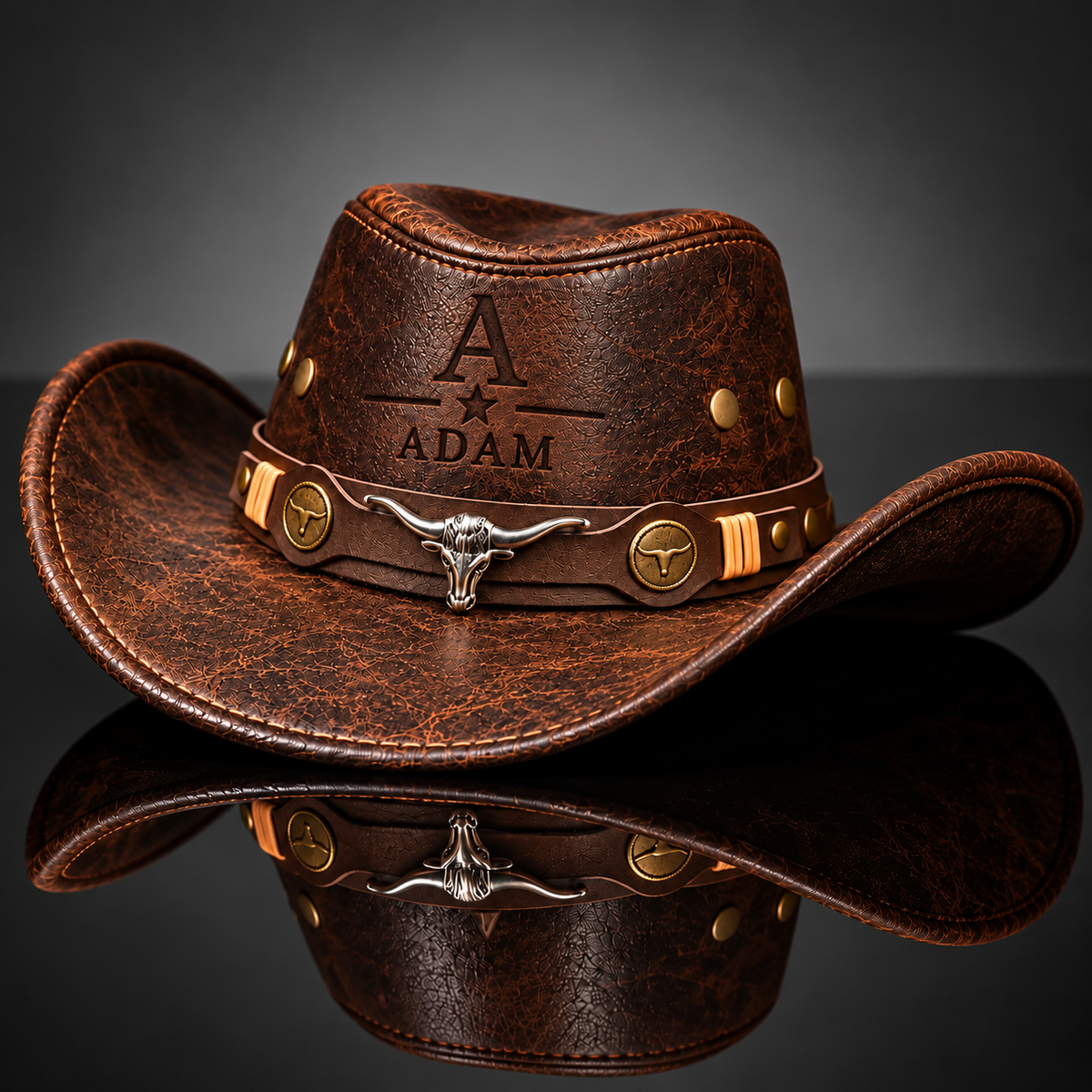 Personalized Initial Cowboy Hat – Custom Name & Western Star Engraved Leather Hat