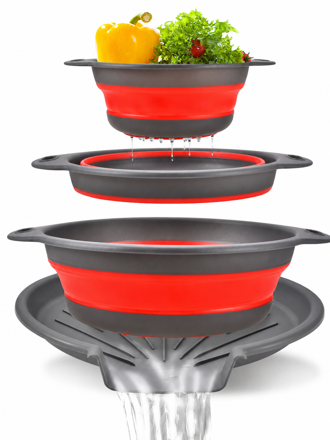 🥗💧Kitchen Colander Set ✨ Space-Saving Collapsible Strainers with Over-Sink Self-Draining Design for Easy Meal Prep