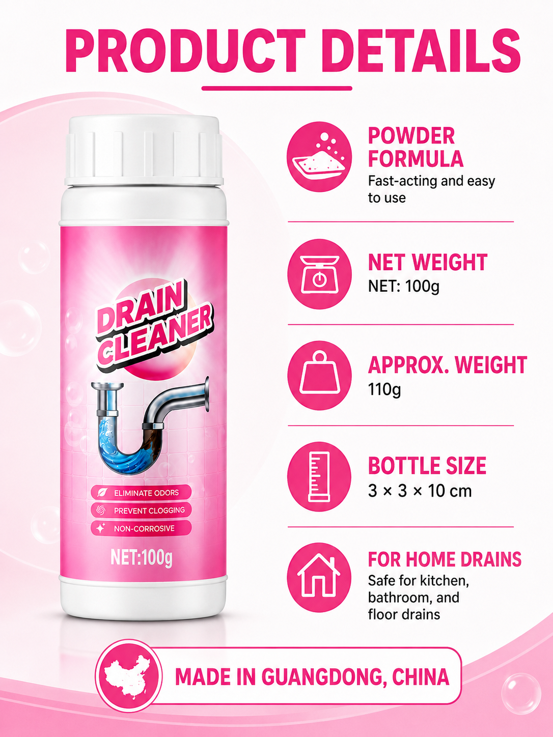 🚿💧 Powerful Drain Cleaner 🫧 Fast Acting Foaming Clog Remover & Deodorizer for Kitchen Sinks Pipes & Household Drains