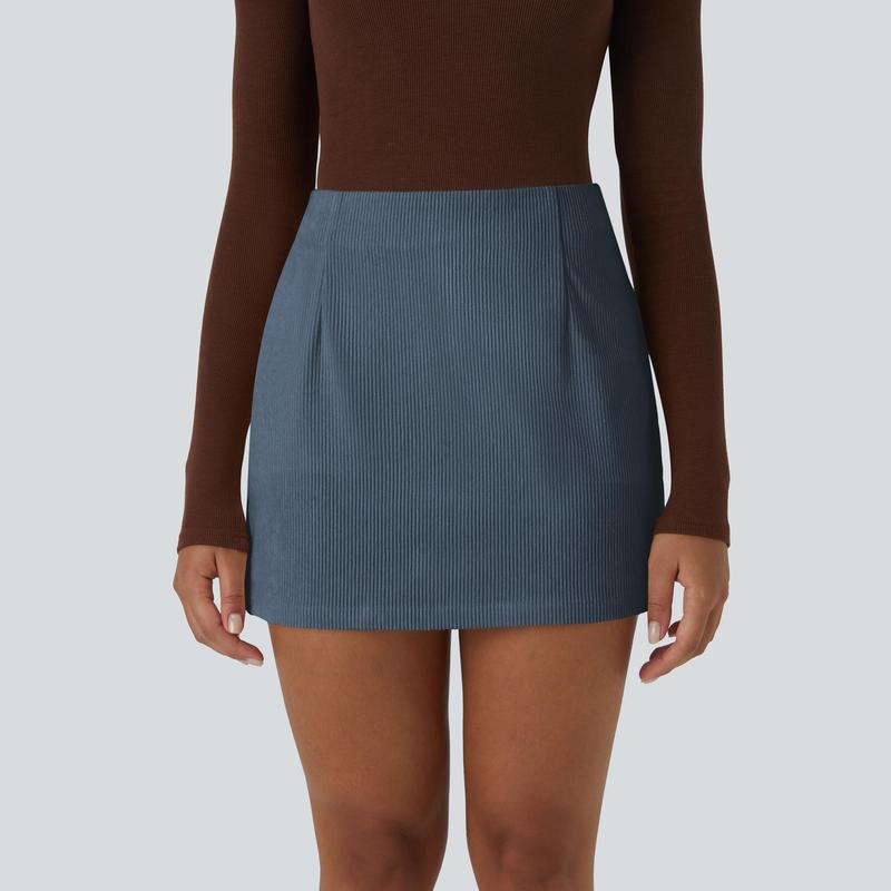 High Waisted Invisible Zipper 2-in-1 Mini A-line Corduroy Casual Skirt 🤎