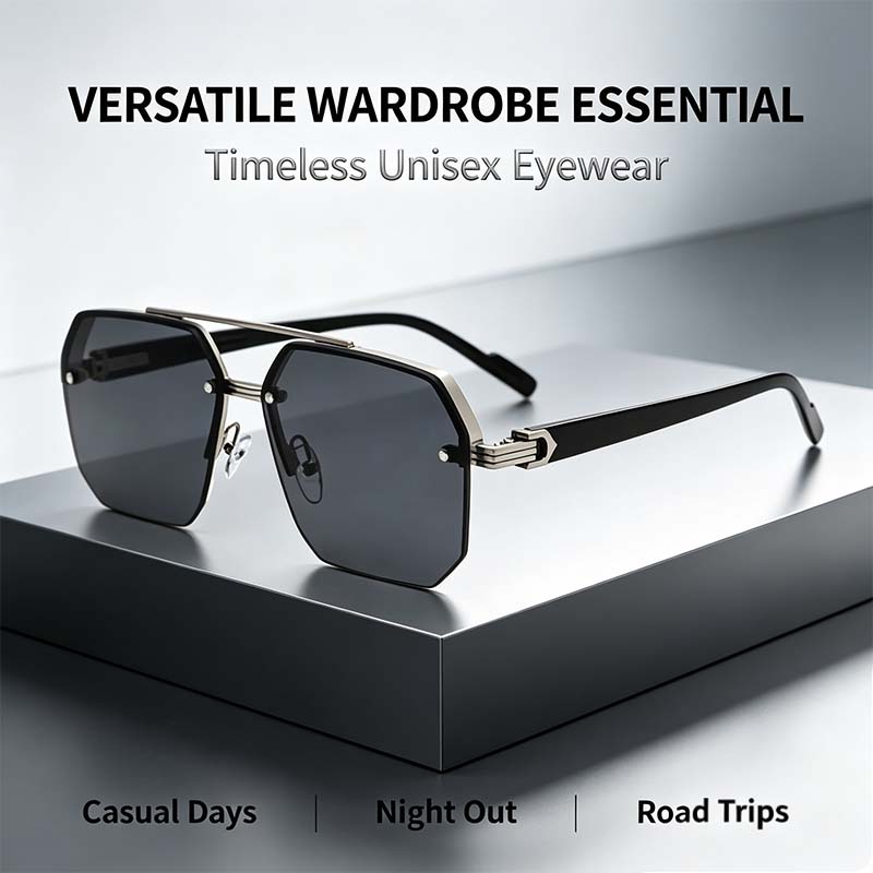 Unisex Retro Square Sunglasses - 1 Pair Polycarbonate Semi-Rimless Double Beam🕶️