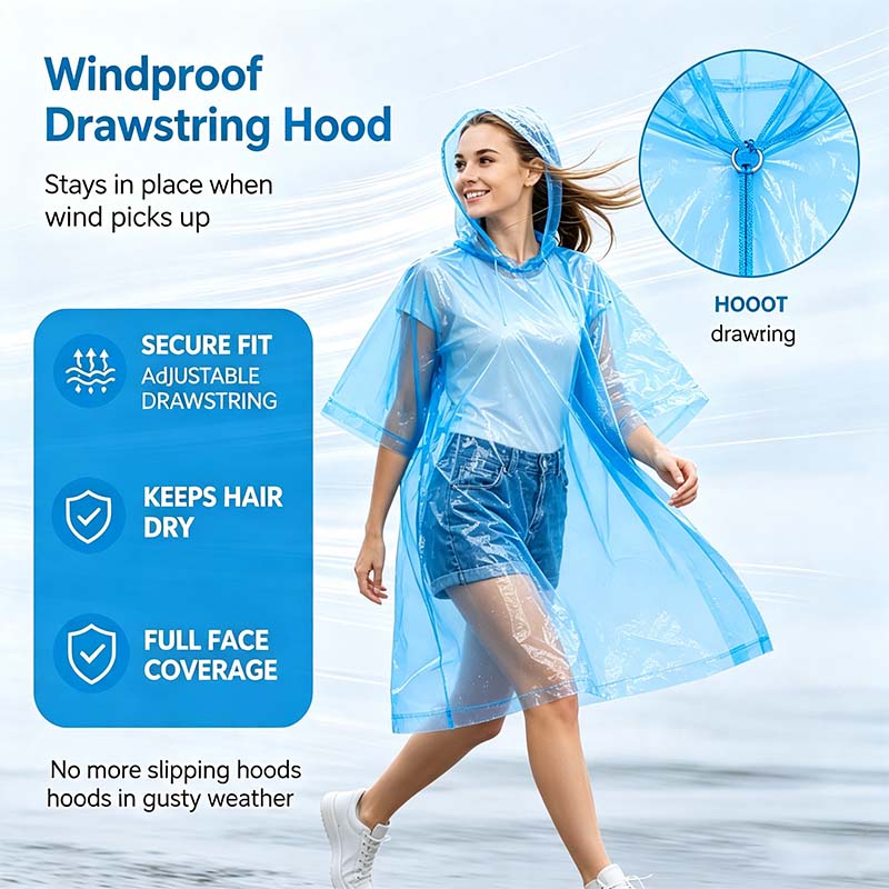 Hooded Disposable Rain Poncho-Random Color, Waterproof Tear-Resistant Portable Raincoat with Keychain Ball 🌧️ ☔