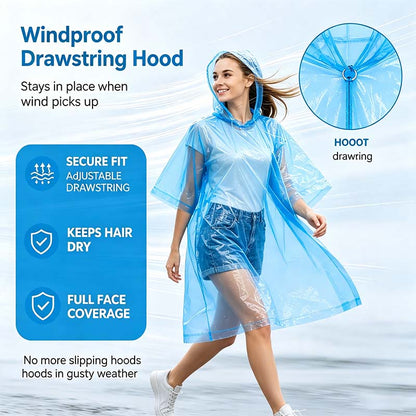 Hooded Disposable Rain Poncho-Random Color, Waterproof Tear-Resistant Portable Raincoat with Keychain Ball 🌧️ ☔