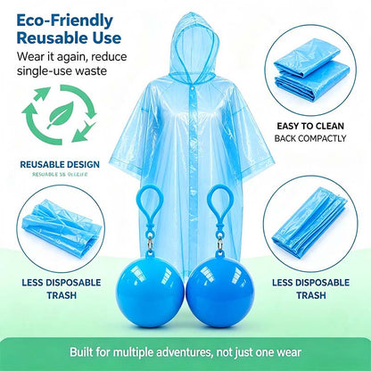 Hooded Disposable Rain Poncho-Random Color, Waterproof Tear-Resistant Portable Raincoat with Keychain Ball 🌧️ ☔
