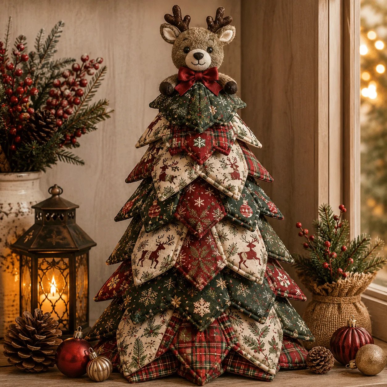 🎄 DIY Quilted Christmas Tree Kit – Handmade Fabric Holiday Tabletop Tree Decor ✂️✨