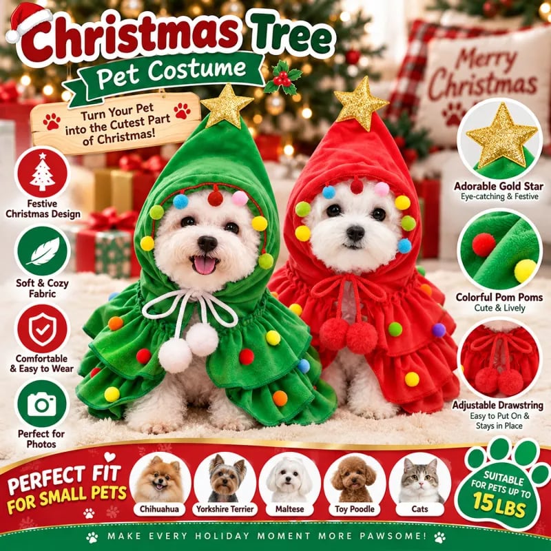 Christmas Tree Pet Cape in green and red