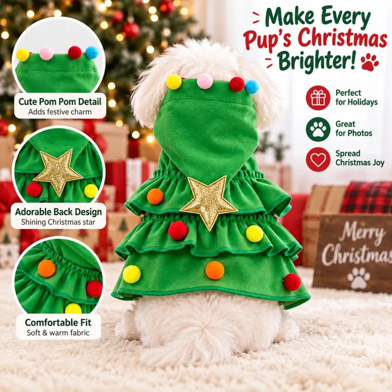 Back of green Christmas Tree Pet Cape