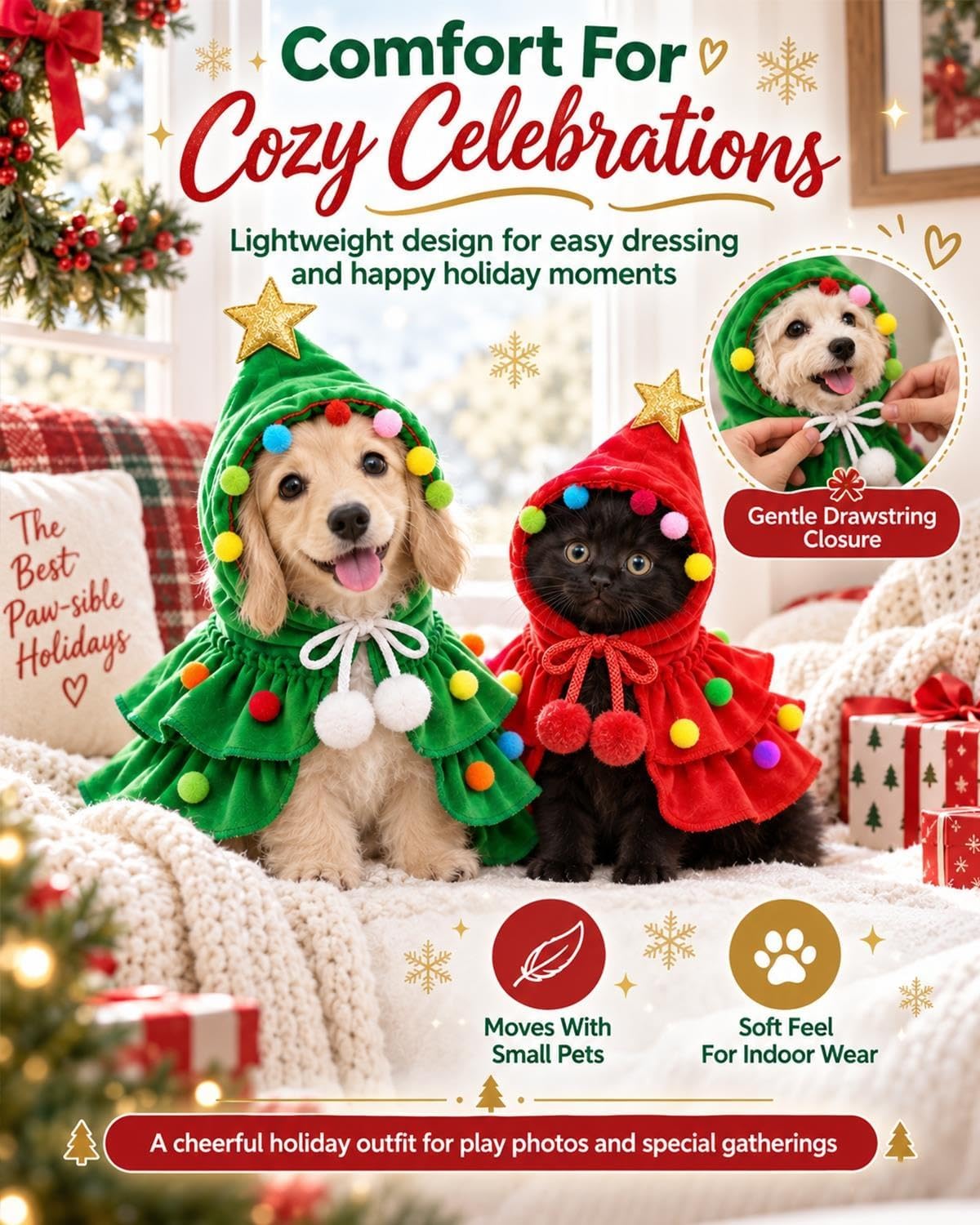 Dog and cat wearing Christmas Pet Capes