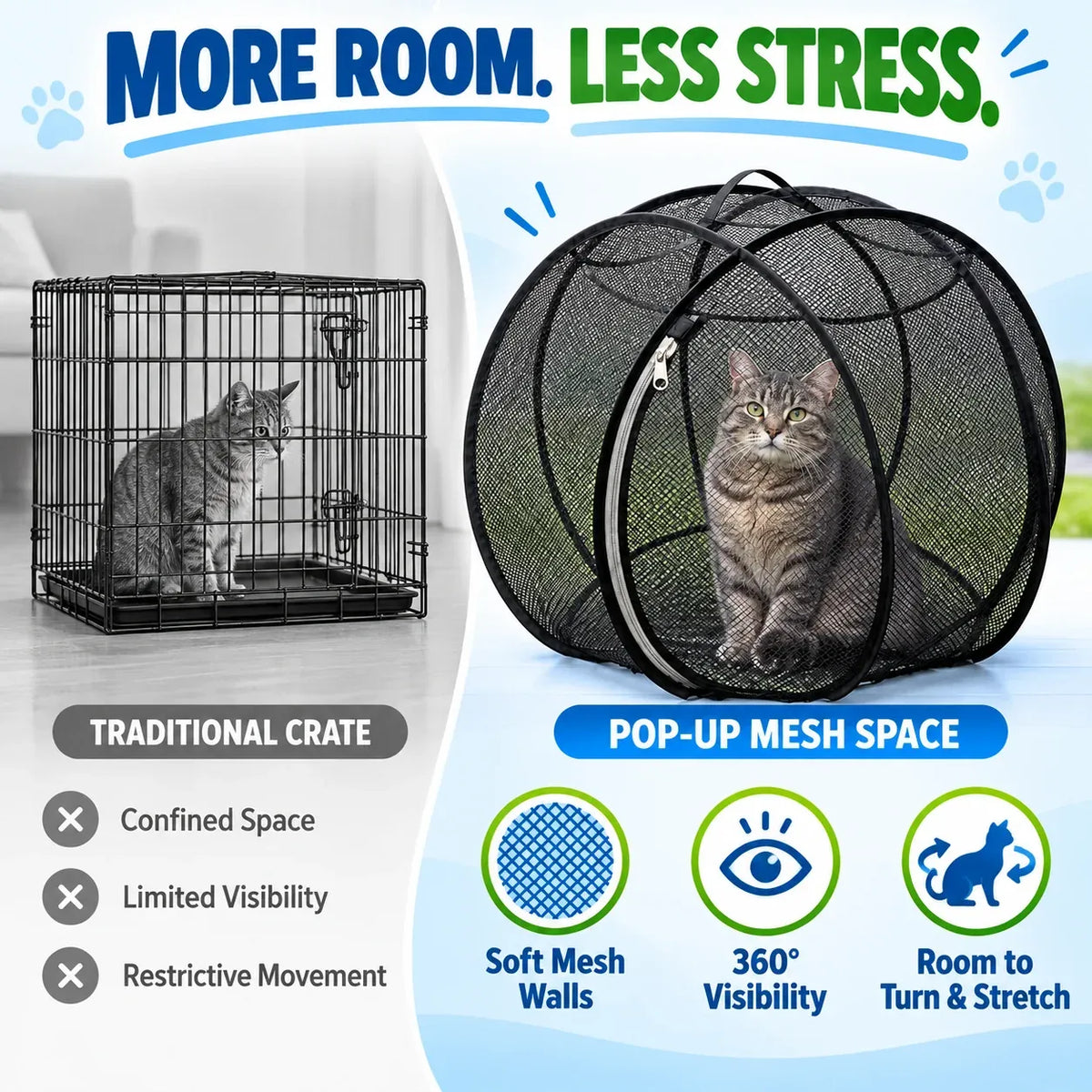 ❤️360° Panoramic Foldable Cat Playpen – Breathable Mesh Pet Enclosure