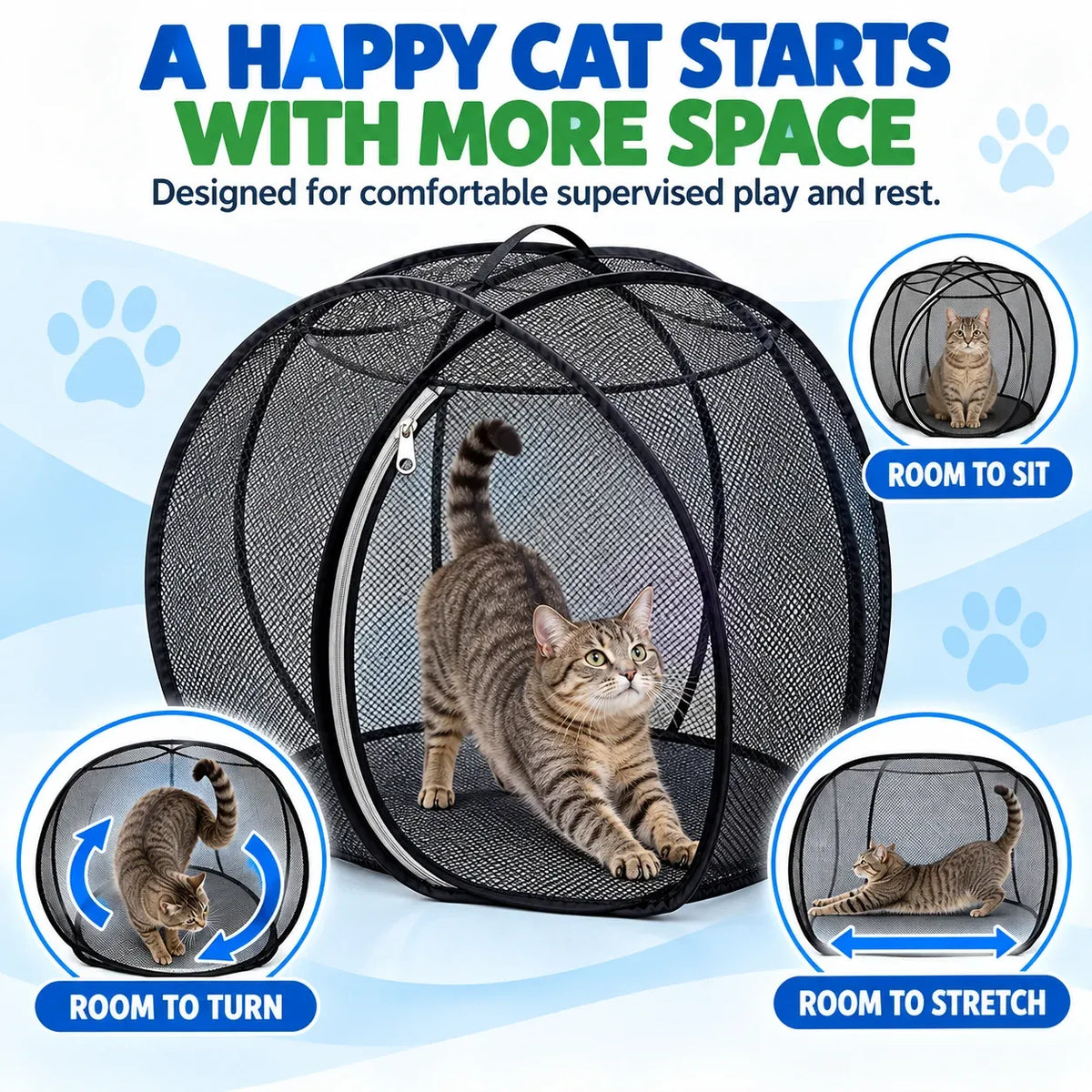 ❤️360° Panoramic Foldable Cat Playpen – Breathable Mesh Pet Enclosure