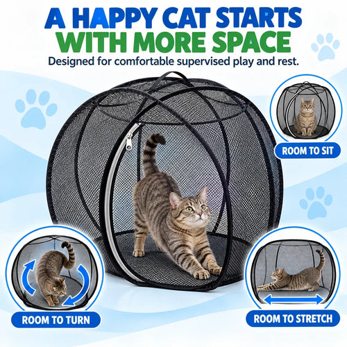 ❤️360° Panoramic Foldable Cat Playpen – Breathable Mesh Pet Enclosure
