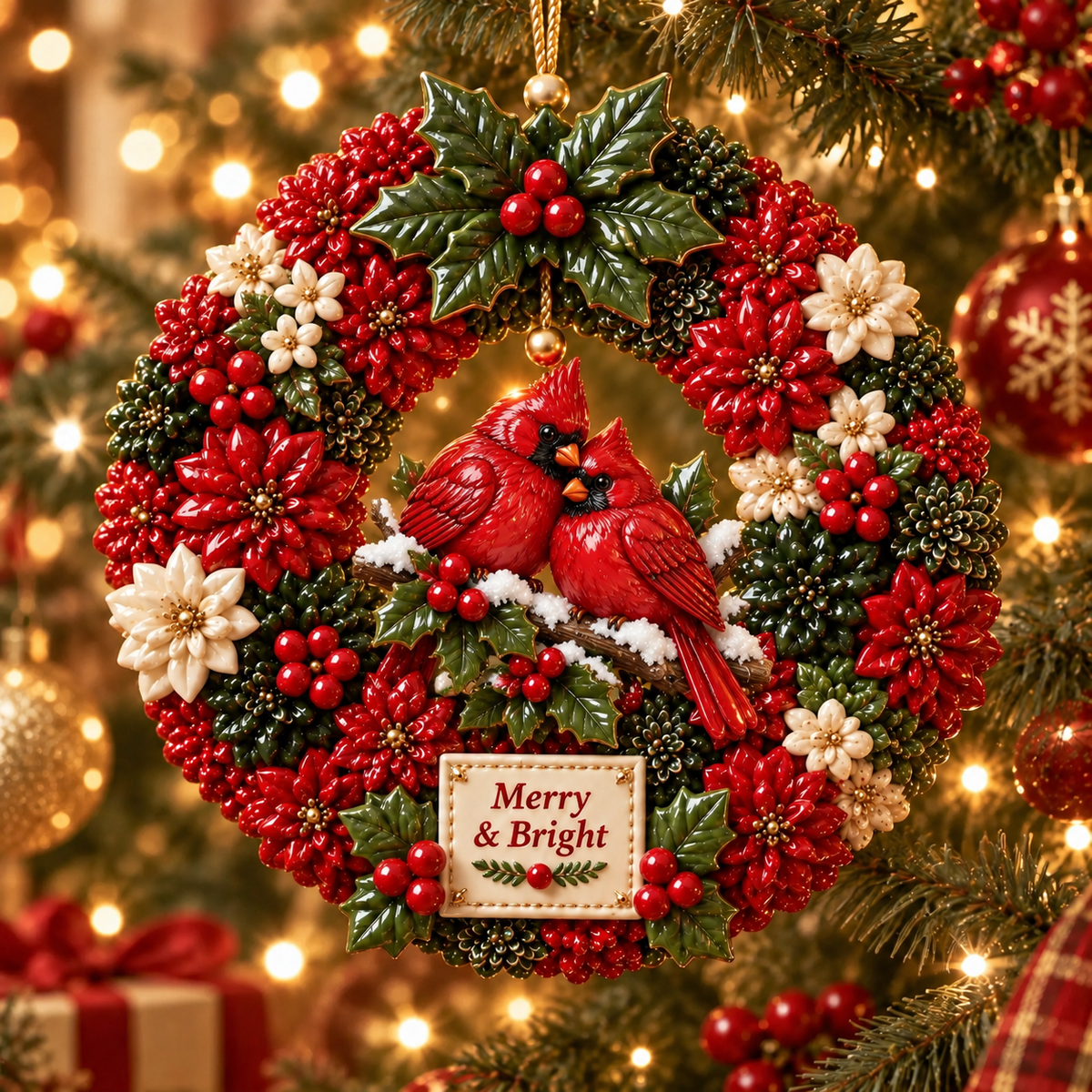 Merry & Bright Christmas Wreath Ornament