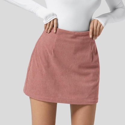 High Waisted Invisible Zipper 2-in-1 Mini A-line Corduroy Casual Skirt 🤎