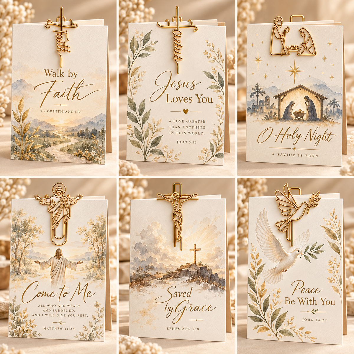 Faith-Inspired Christian Greeting Cards with Gold Scripture Paper Clips