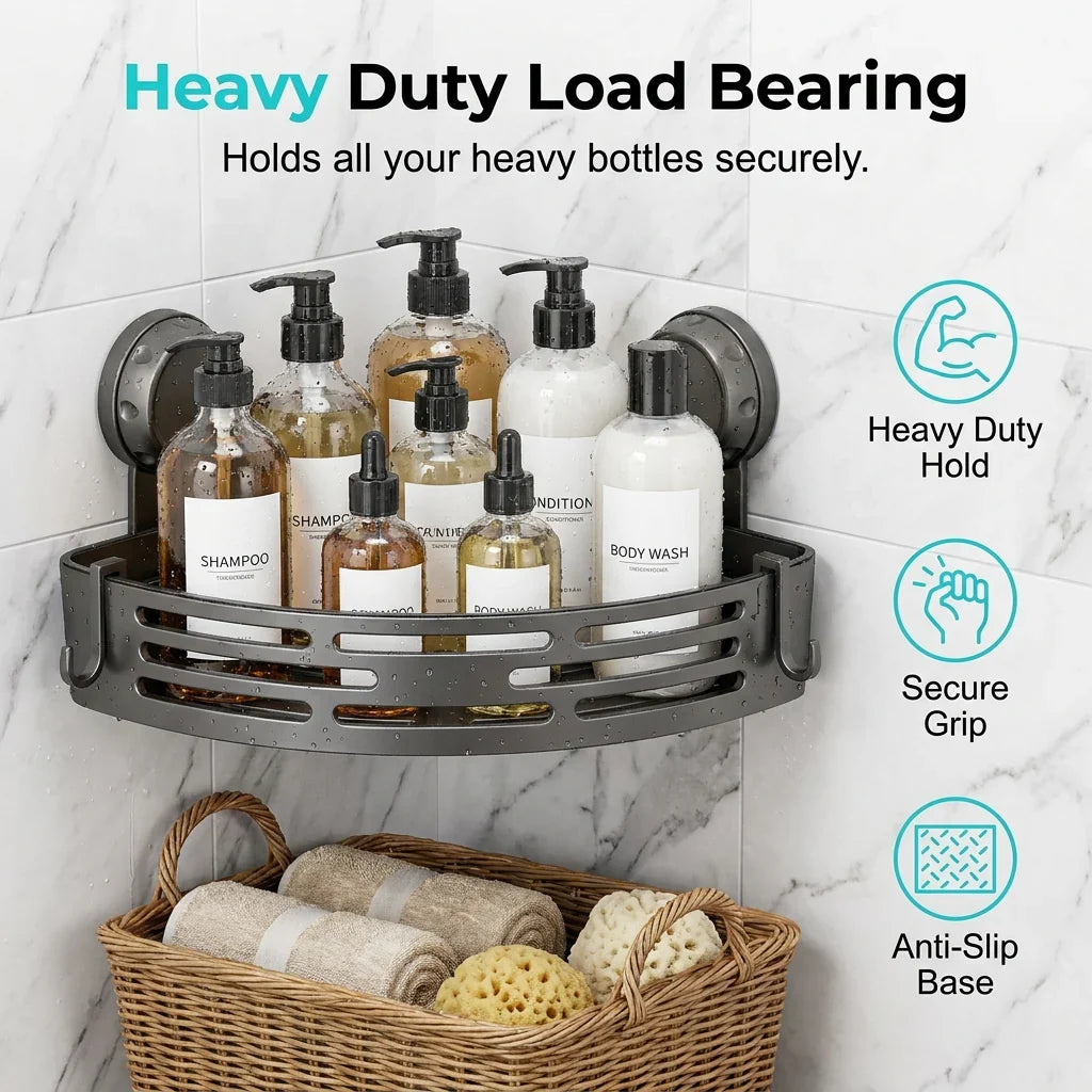 Triangle Suction Cup Shower Caddy ✨No Drill Wall Mount Bathroom Corner Storage Basket