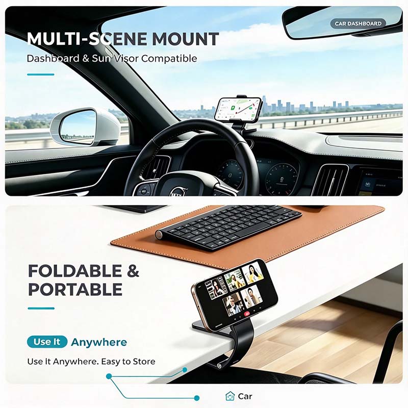 magnetic car phone holder dashboard sun visor foldable mount landing 08