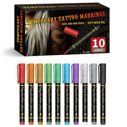 🌈🎨10-Color Temporary Tattoo Markers Set