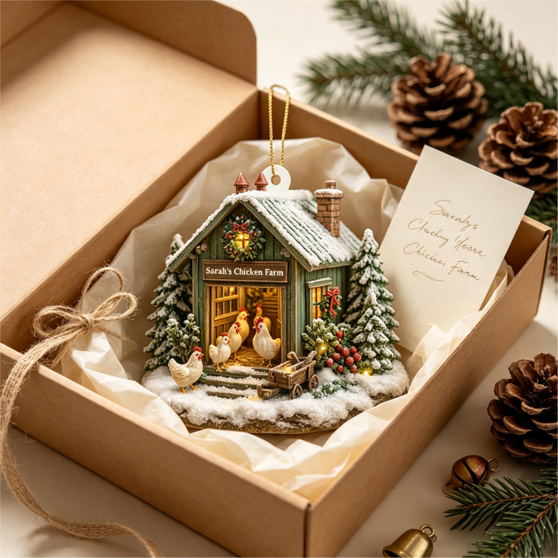 Personalized Chicken Farm Christmas Ornament