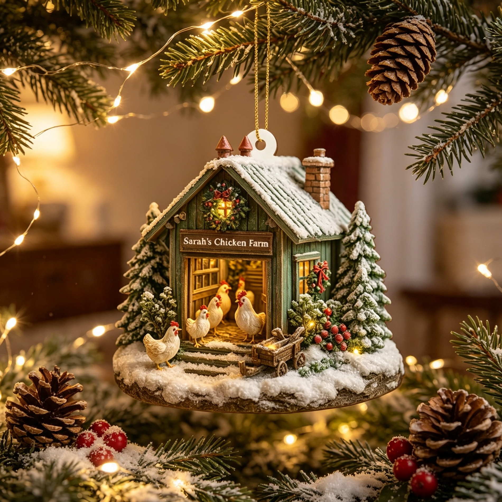 Personalized Chicken Farm Christmas Ornament