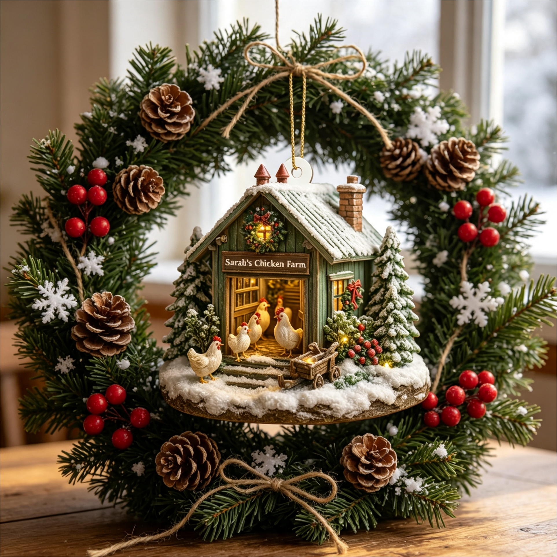 Personalized Chicken Farm Christmas Ornament
