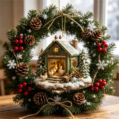 Personalized Chicken Farm Christmas Ornament