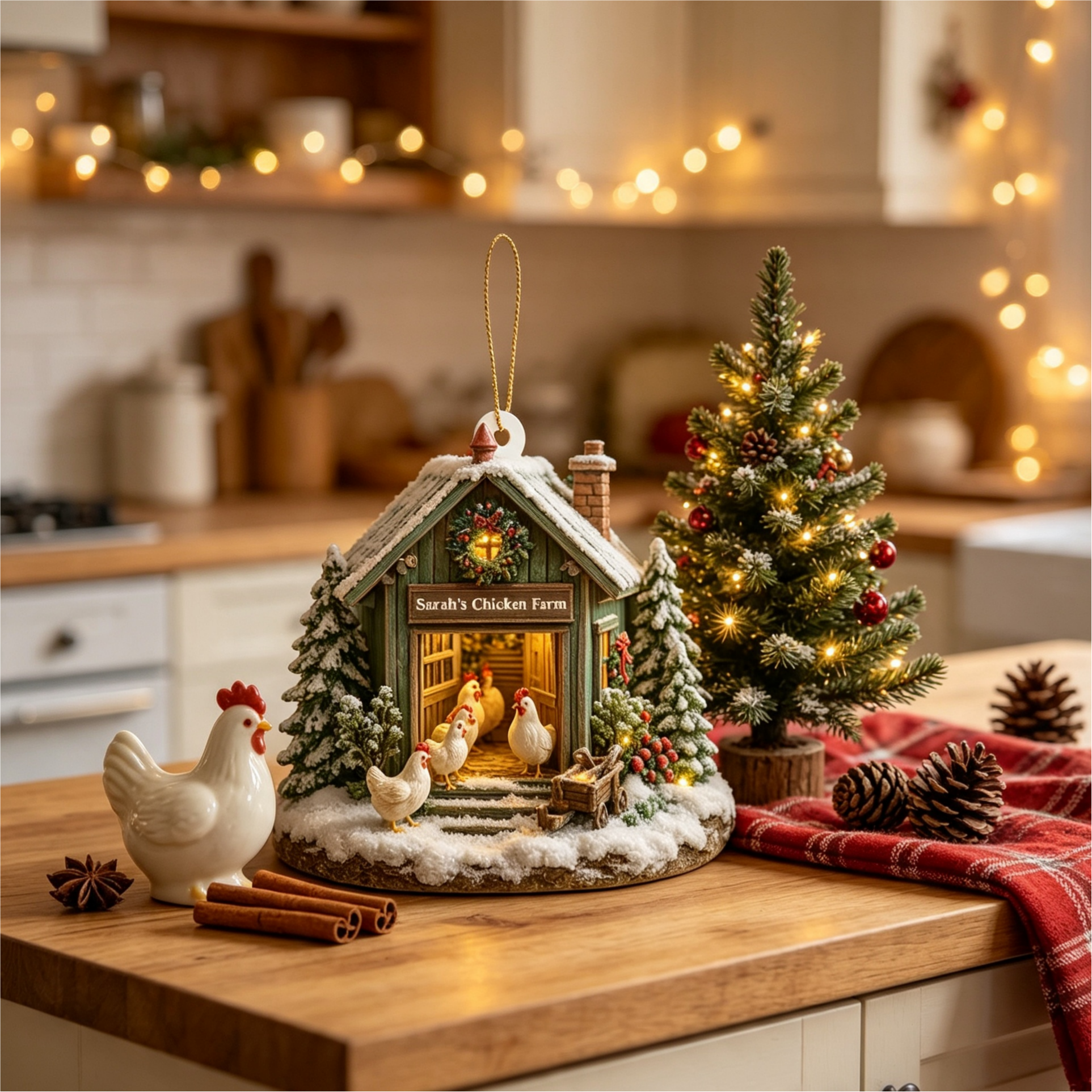 Personalized Chicken Farm Christmas Ornament