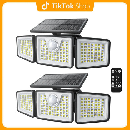 Solar Outdoor Security Spotlights, 2500LM 3-Head Dimmable Adjustable Wall Mount Lights with 3 Modes, IP65 Waterproof, 2 Years Warranty, for Garage, Festival Gift