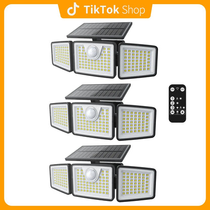 Solar Outdoor Security Spotlights, 2500LM 3-Head Dimmable Adjustable Wall Mount Lights with 3 Modes, IP65 Waterproof, 2 Years Warranty, for Garage, Festival Gift