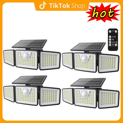 Solar Outdoor Security Spotlights, 2500LM 3-Head Dimmable Adjustable Wall Mount Lights with 3 Modes, IP65 Waterproof, 2 Years Warranty, for Garage, Festival Gift