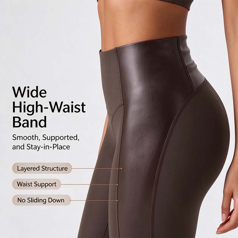 high waisted stretchy pu tummy control yoga leggings with pocket landing 05