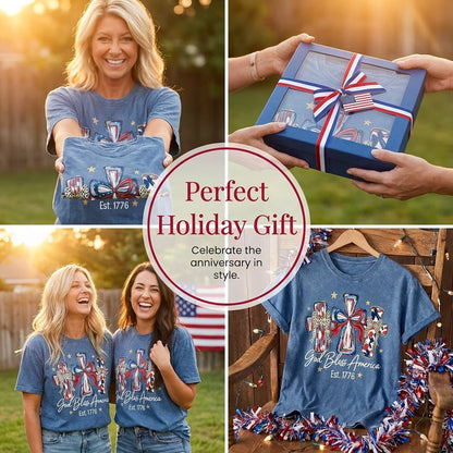⭐ God Bless America Women T-Shirt - Vintage 250th Anniversary USA Gift Tee🎆