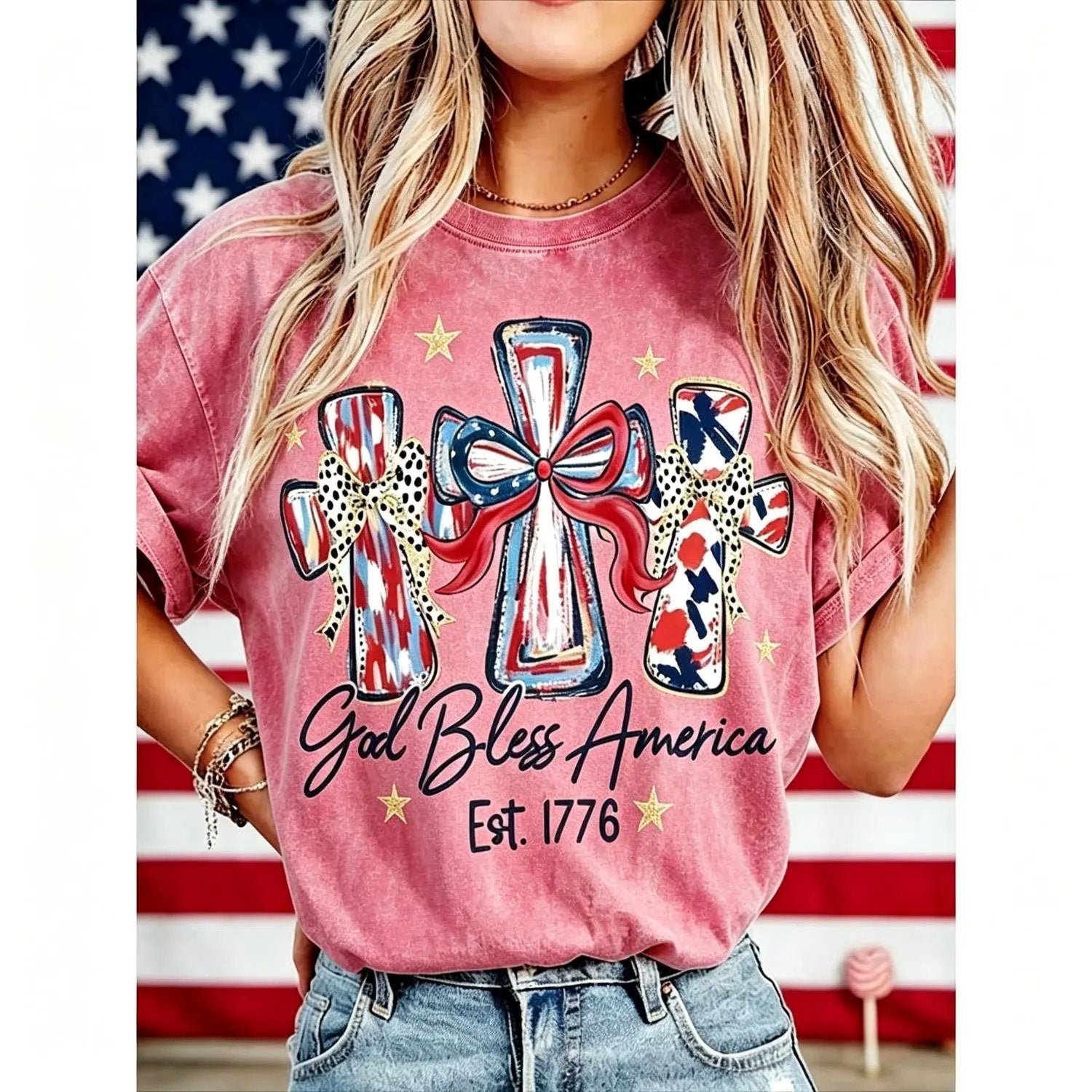 ⭐ God Bless America Women T-Shirt - Vintage 250th Anniversary USA Gift Tee🎆
