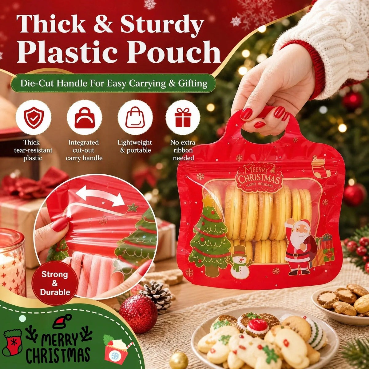 💖LAST DAY SALE 50% OFF!!🎁Easy Fill, Easy Seal🎄 Festive Self-Seal Treat Bags – Santa & Snowman Print | Resealable, Food-Safe & Perfect for Cookies, Chocolates & Little Gifts 🎅⛄