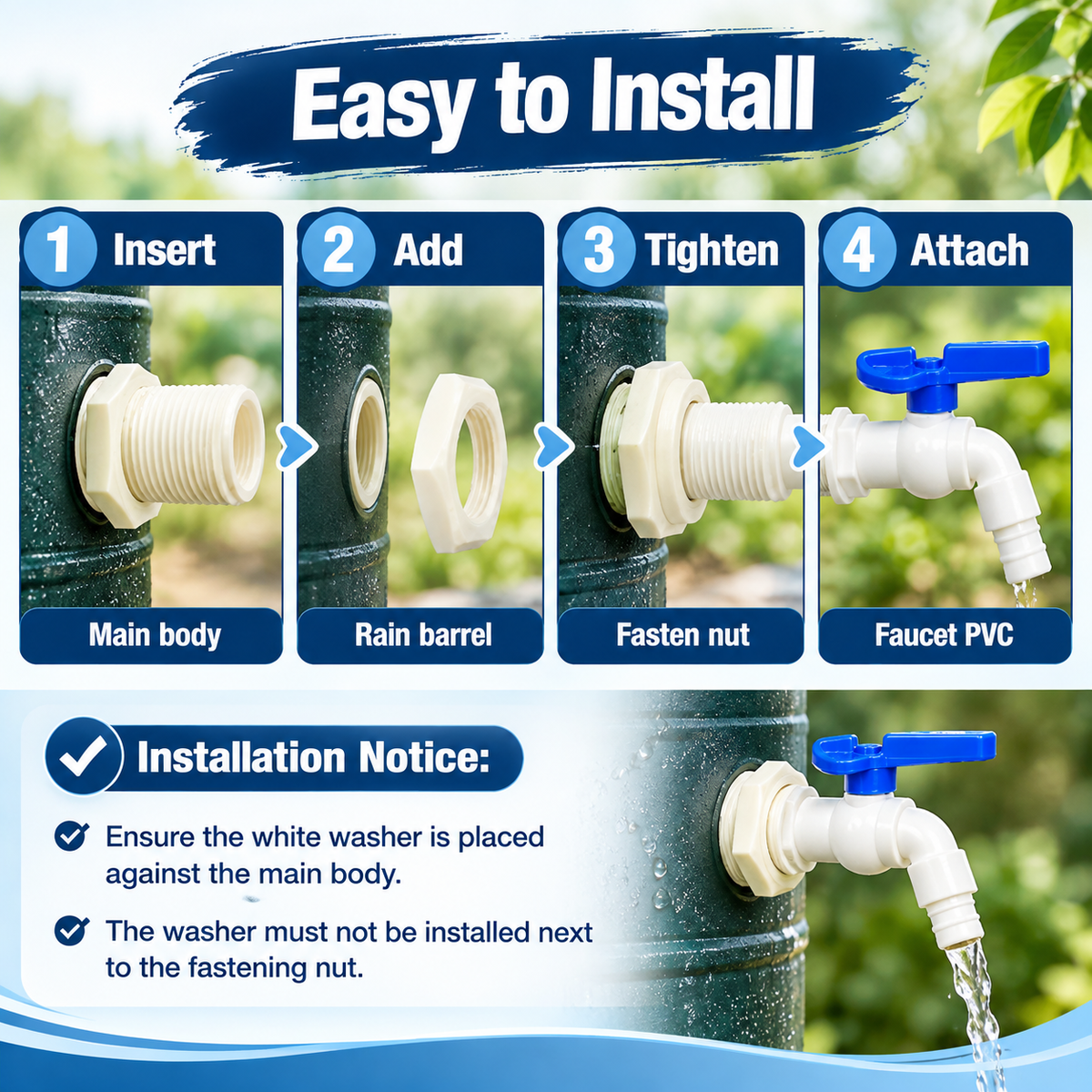 2Pcs Rain Barrel Faucet Kit with Hole Saw and 1/2" PVC Bulkhead Fitting