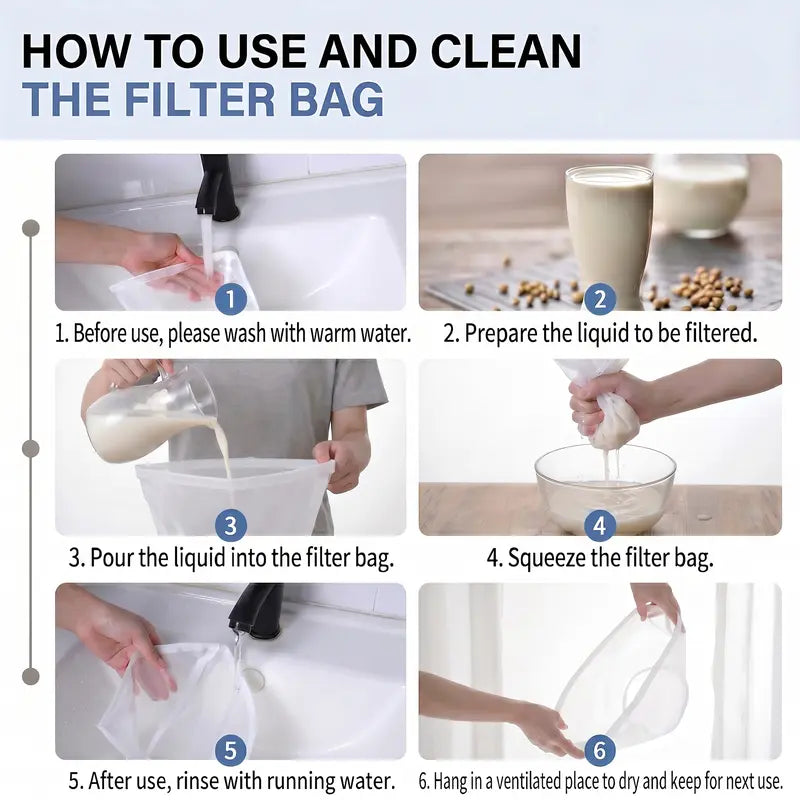 3Pcs Bowl-Shaped Nylon Nut Milk Bag, Reusable Strainer Bags 🥛