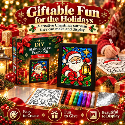 🎄Beginner-Friendly Christmas Stained Glass-Style Frame Kit | 8 Festive Designs with Pens, Foil & Frame ✨