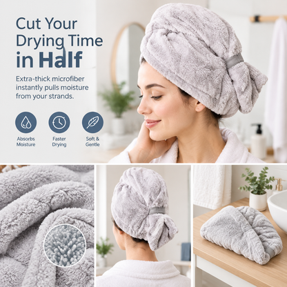 🏆Extra-Thick Microfiber Hair Drying Towel Cap Set, Super Absorbent Quick-Dry Hair Wrap 🧖‍♀️