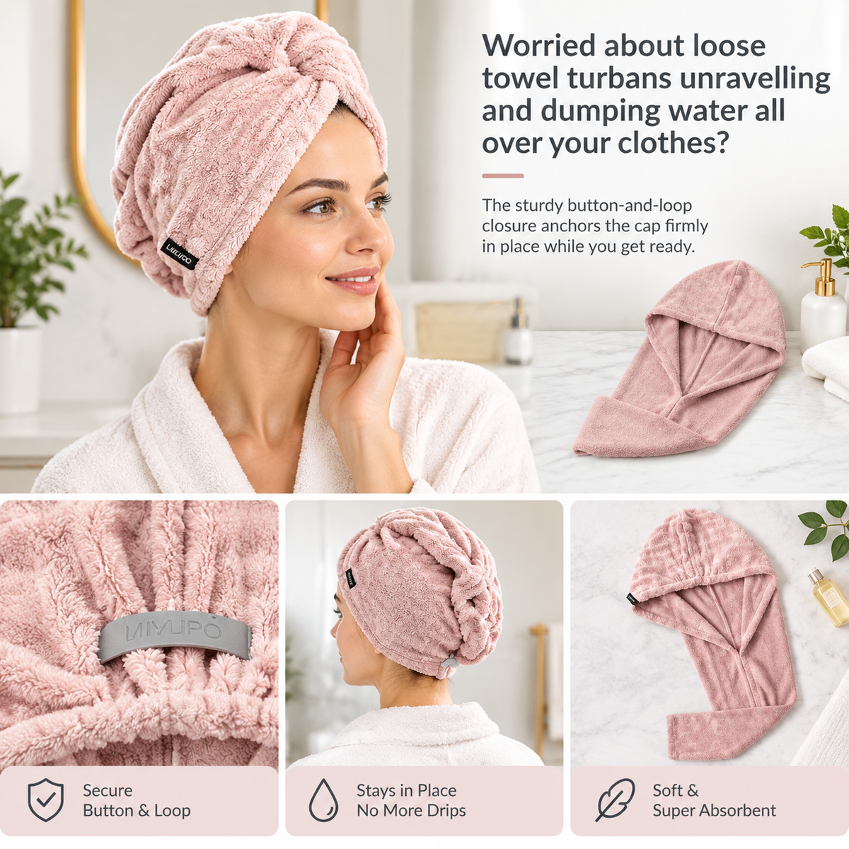 🏆Extra-Thick Microfiber Hair Drying Towel Cap Set, Super Absorbent Quick-Dry Hair Wrap 🧖‍♀️