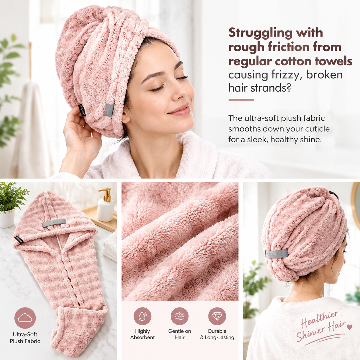 extra thick microfiber hair drying towel cap set super absorbent quick dry hair wrap landing 07